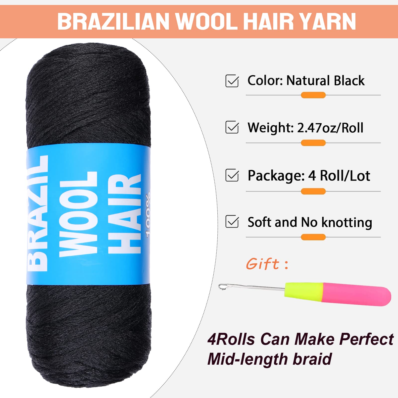RuiYok wool hair for crochet braids, silky texture and scalp comfort.