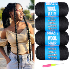 RuiYok Brazilian wool hair 4pcs pack, lightweight braids for quick styling.