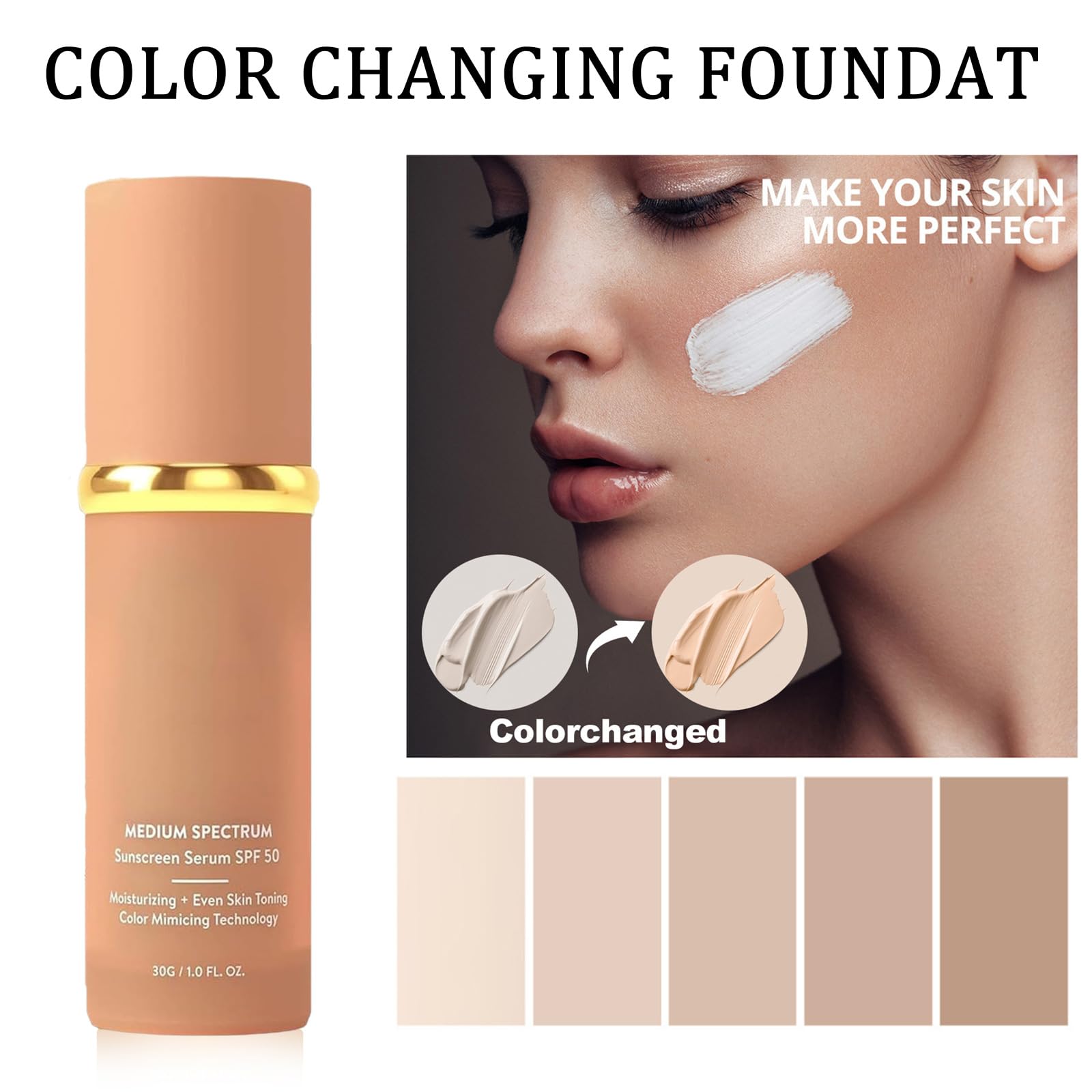 Rulinal Foundation 4in1 application close-up demonstrates seamless blending.