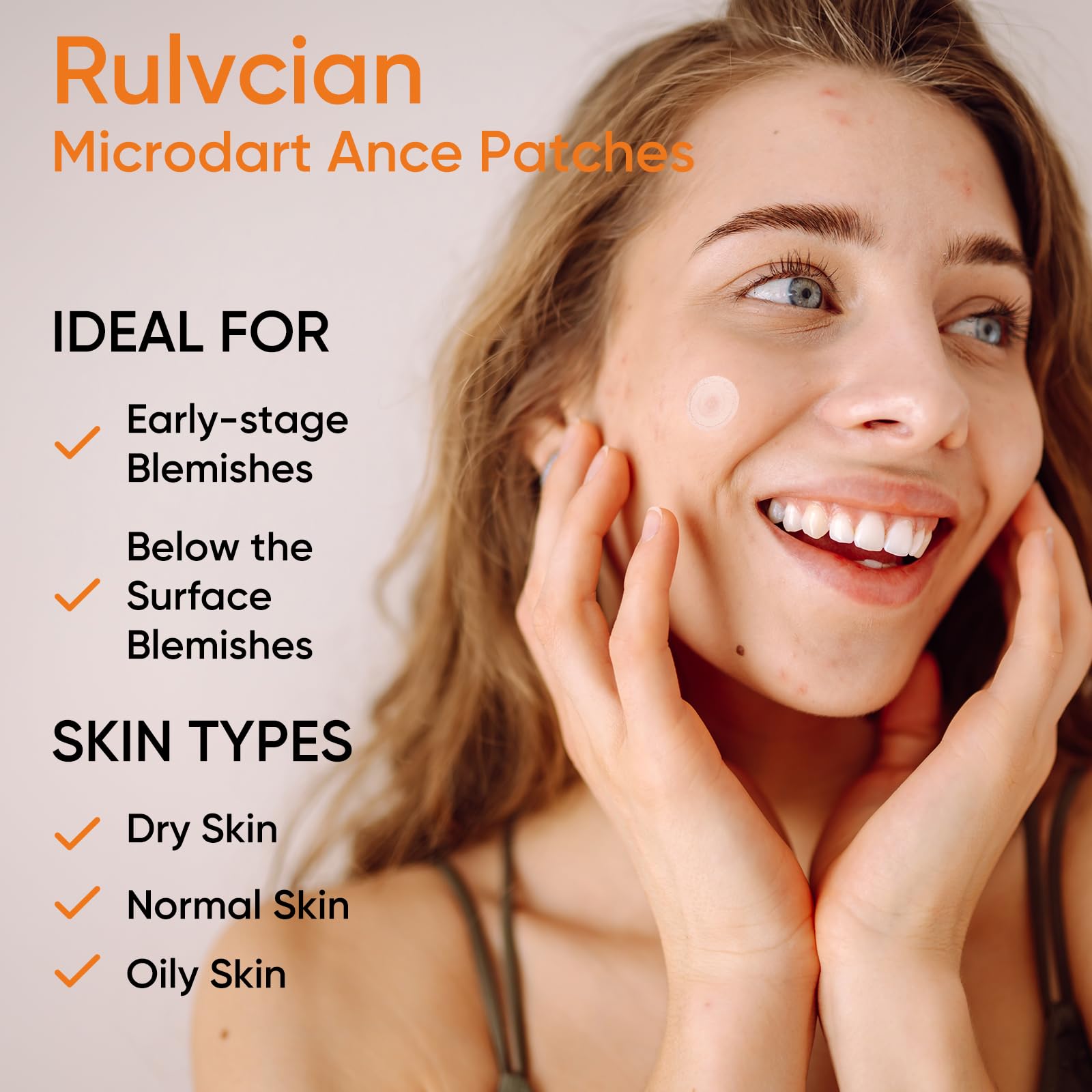 Rulvcian pimple patch on face demonstrates discreet protection for daytime wear