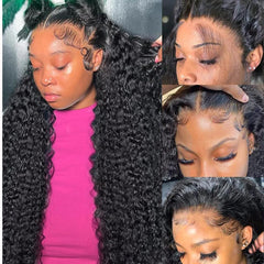Rumdiku deep wave lace front wig 30 inch showing natural hairline for versatile styling
