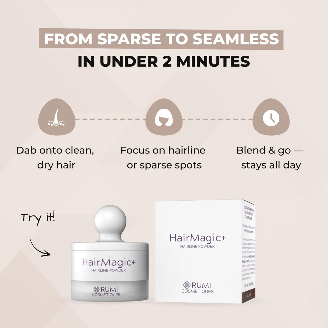 Rumi Cosmetiques HairMagic+ thinning-hair-coverage supports a fuller look without heaviness.