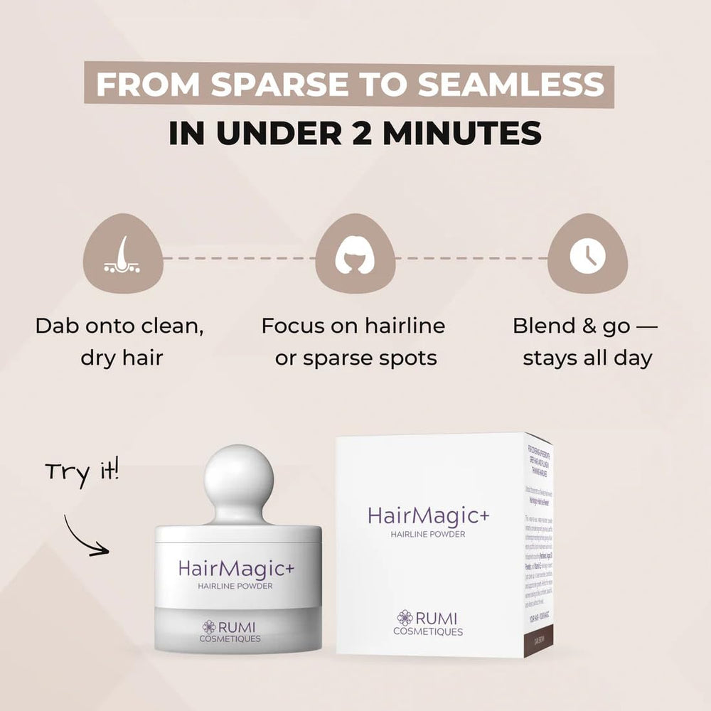 Rumi Cosmetiques HairMagic+ thinning-hair-coverage supports a fuller look without heaviness.