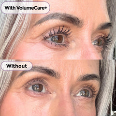 Rumi Cosmetiques VolumeCare+ Mascara Dark Brown application for natural eyelash enhancement.