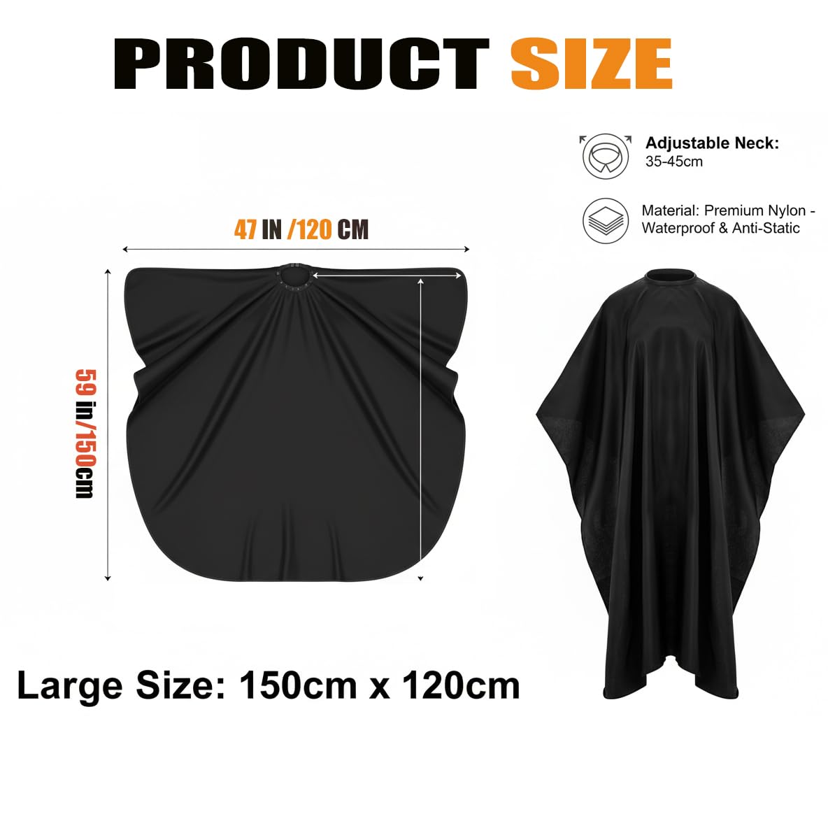 Run Pmy barber cape with snap-closure secures neck fit for comfort.