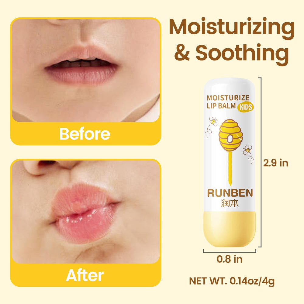 RUNBEN Kids Lip Balm close-up shows smooth, moisturizing texture.
