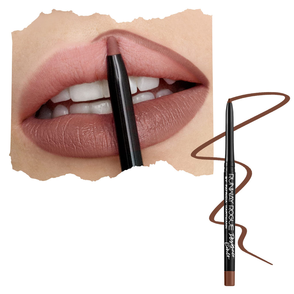 Runway Rogue Designer Liner Lip Pencil Trendsetter swatches reveal a rich matte mocha shade for defined lips