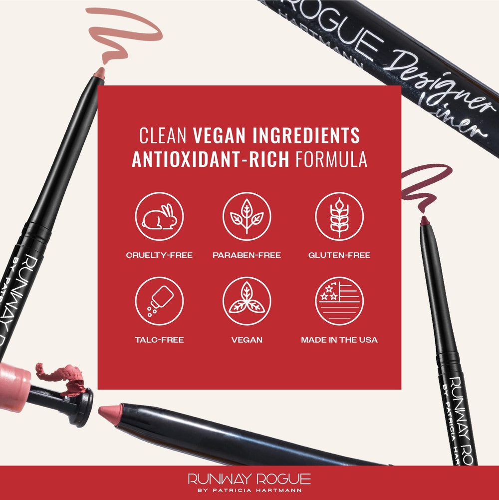 Runway Rogue vegan lip liner with peptides visualized in creamy texture close-up