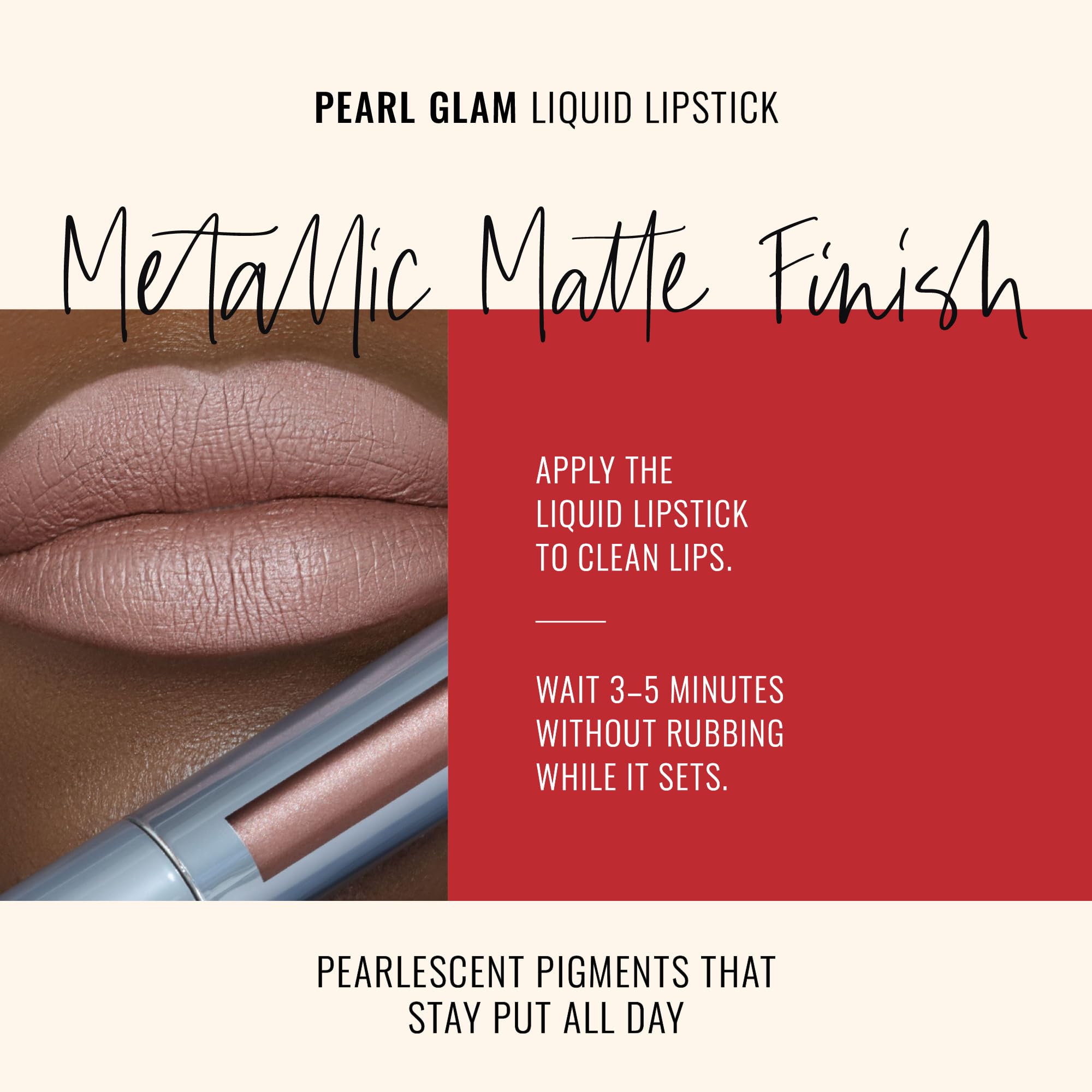 Runway Rogue Pearl Glam bottle highlights vegan formula with antioxidants.