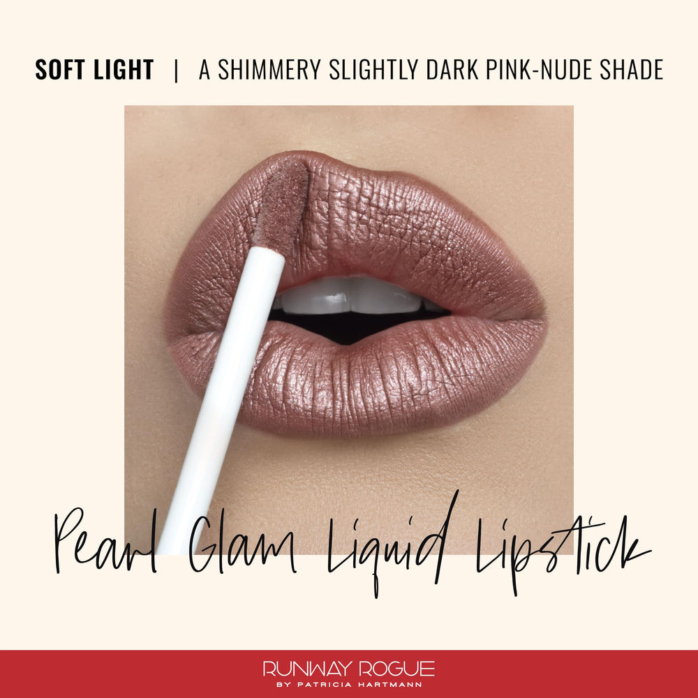 Runway Rogue Pearl Glam lip application close-up reveals long-wear, transfer-resistant color.