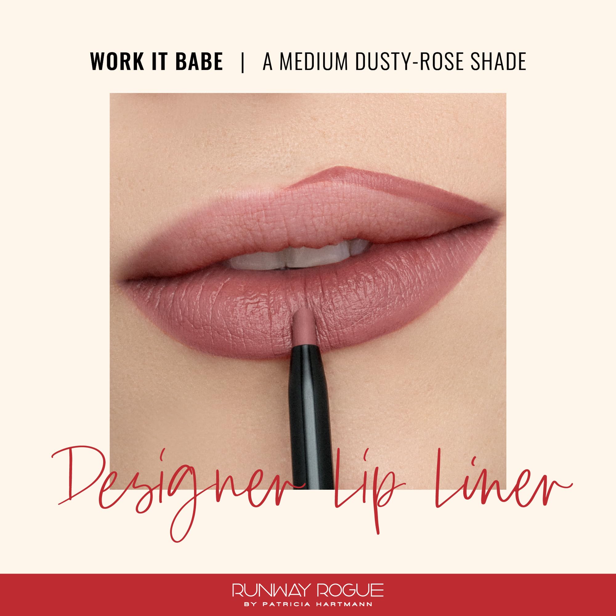 Close-up of the Work It Babe lip pencil tip with precise edge