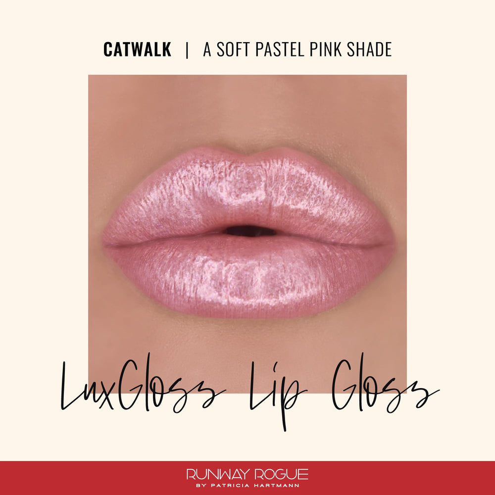 Runway Rogue LuxGloss Catwalk applying on lips for high-pigment shine.