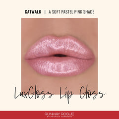 Runway Rogue LuxGloss Catwalk applying on lips for high-pigment shine.