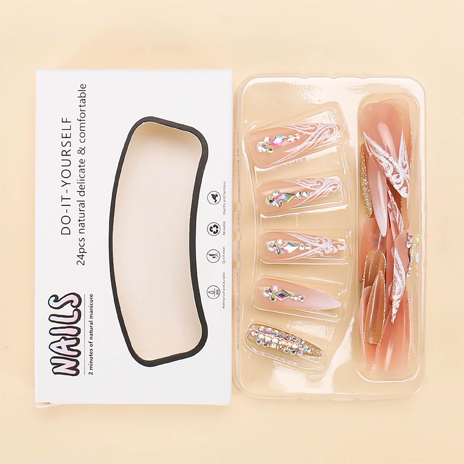 RUOKEXIN glue-on nails contents kit includes everything for quick DIY nails.