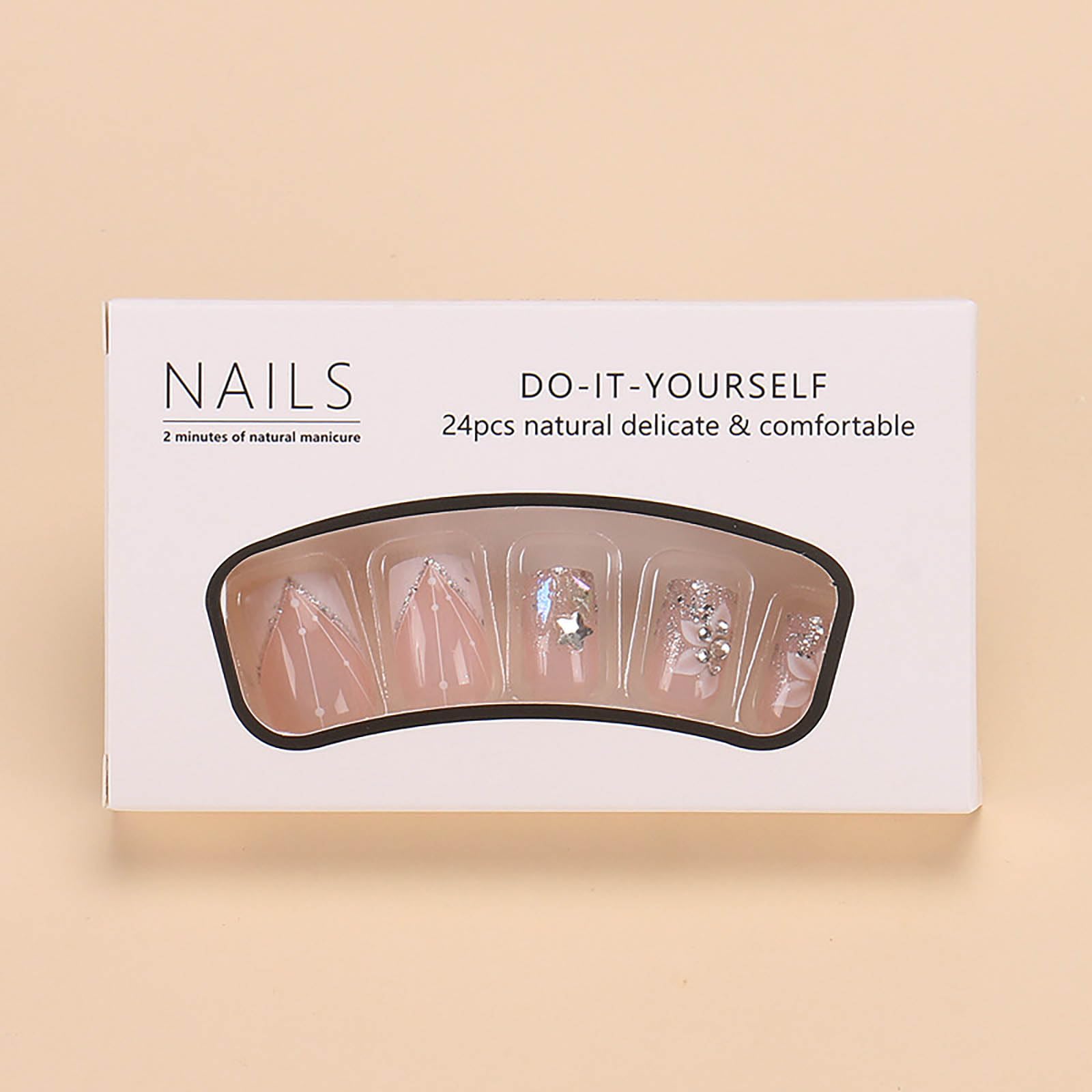 RUOKEXIN square press-on nails glossy finish close-up highlights glitter accents for stylish wear