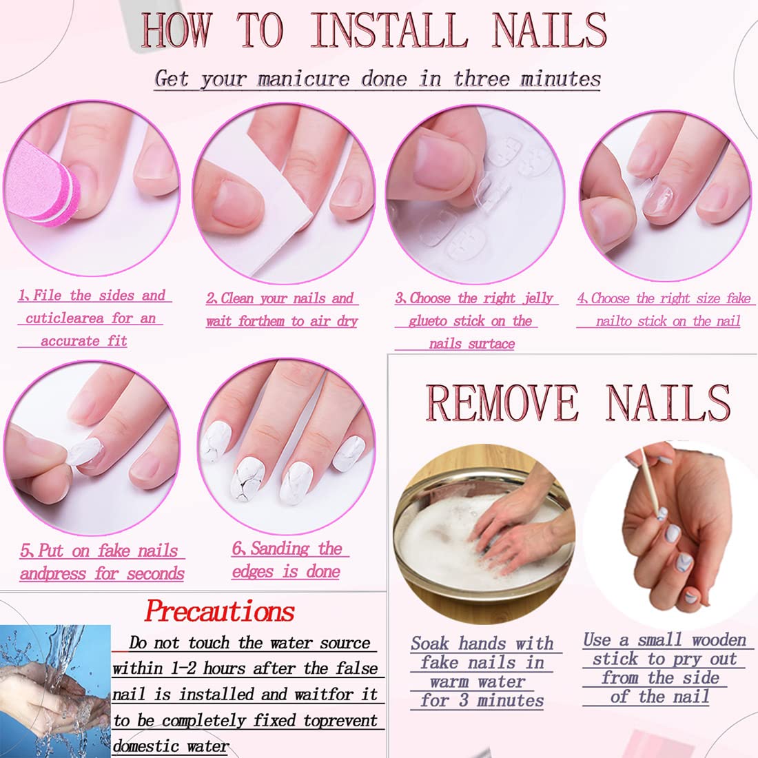 RUOKEXIN square press-on nails nail file and alcohol bag detail for prep and cleanup