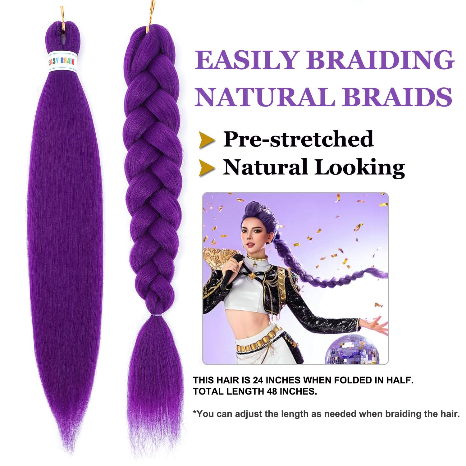 Ruola purple braiding hair 48in pack 2; soft, pre-stretched texture for easy braiding.