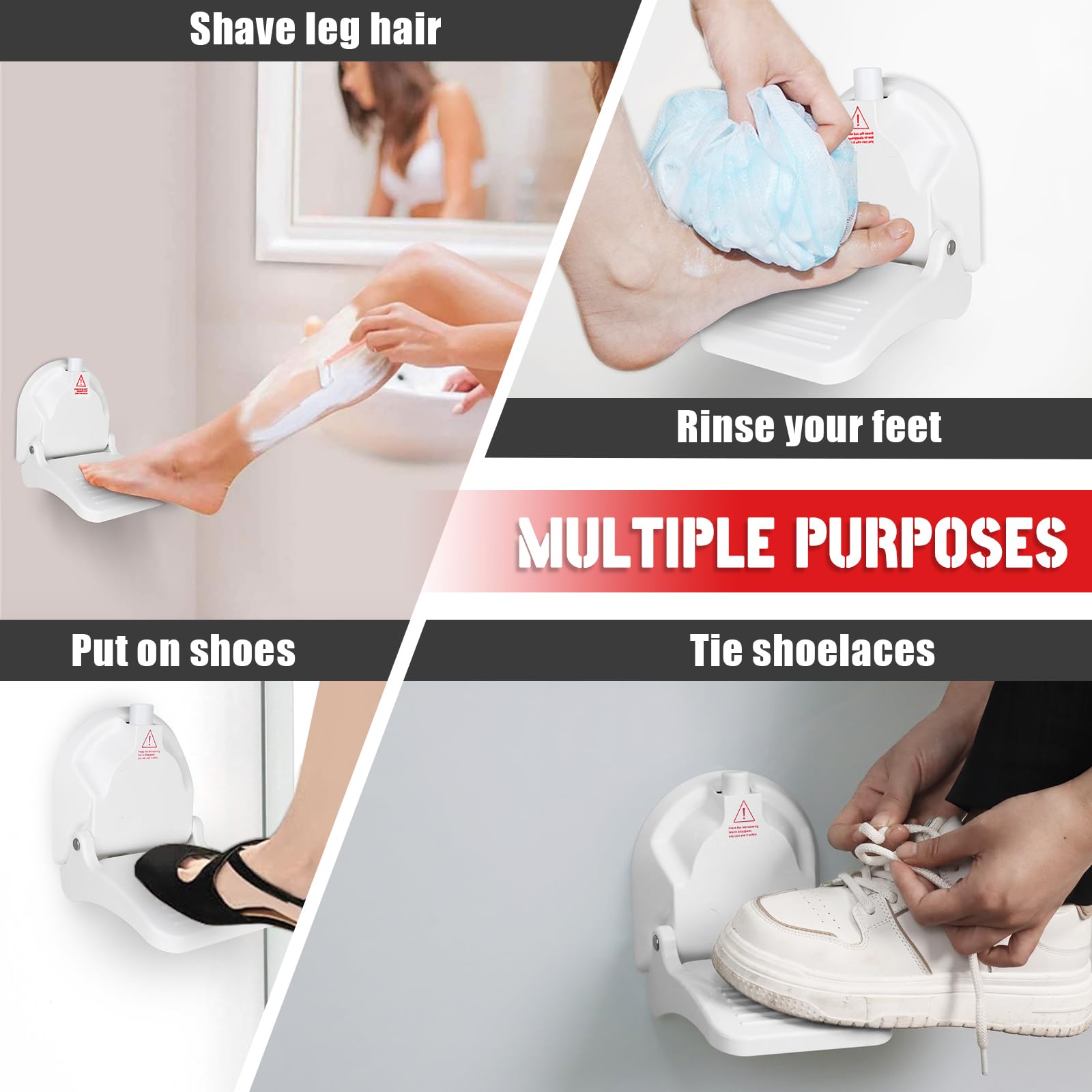 Ruppence anti-slip foot rest helps minimize slips while reaching legs or tying shoes.