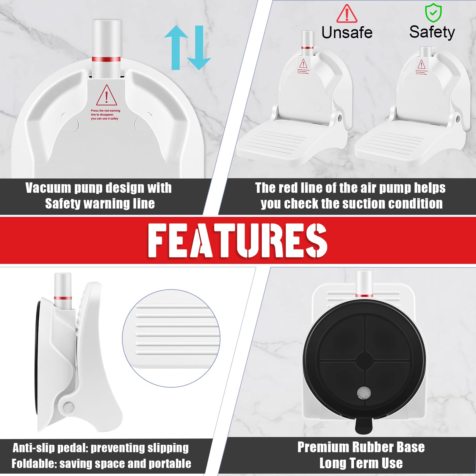 Ruppence suction cup with red-line indicator confirms secure hold during use.