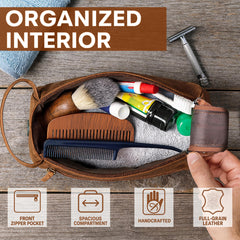 Rustic Town buffalo leather toiletry bag compact size fits carry-ons