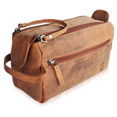 Rustic Town buffalo leather toiletry bag front view shows premium craftsmanship