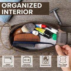 Rustic Town Buffalo Leather Toiletry Bag full interior enables efficient packing for trips.