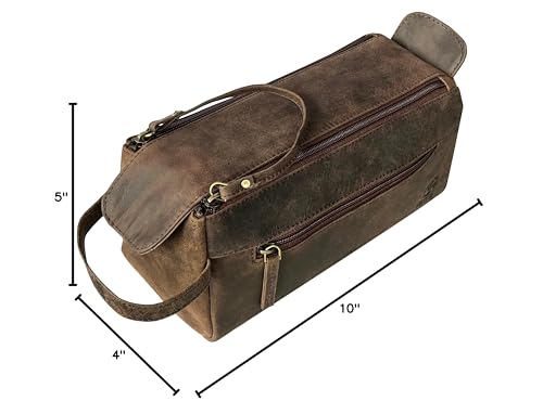 Rustic Town Buffalo Leather Toiletry Bag convenient side handle for easy luggage removal.