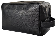 RUSTIC TOWN full-grain buffalo leather toiletry bag closed demonstrates durable organization on the go.