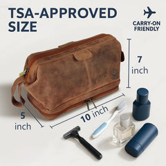 Rustic Town leather toiletry bag back-pocket keeps essentials within easy reach.