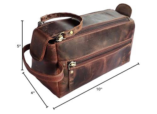 RUSTIC TOWN leather toiletry bag walnut brown gift-ready packaging for travelers.