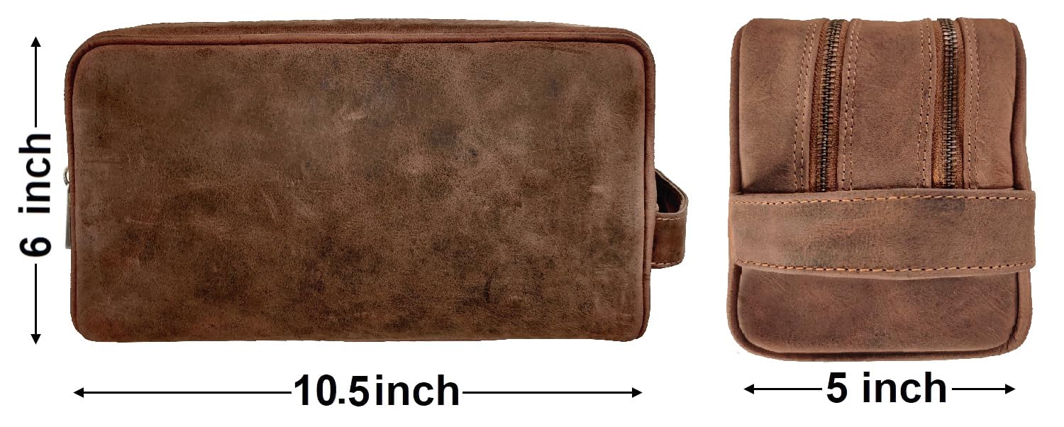 RUSTIC TOWN leather travel toiletry bag waterproof lining protects contents from spills