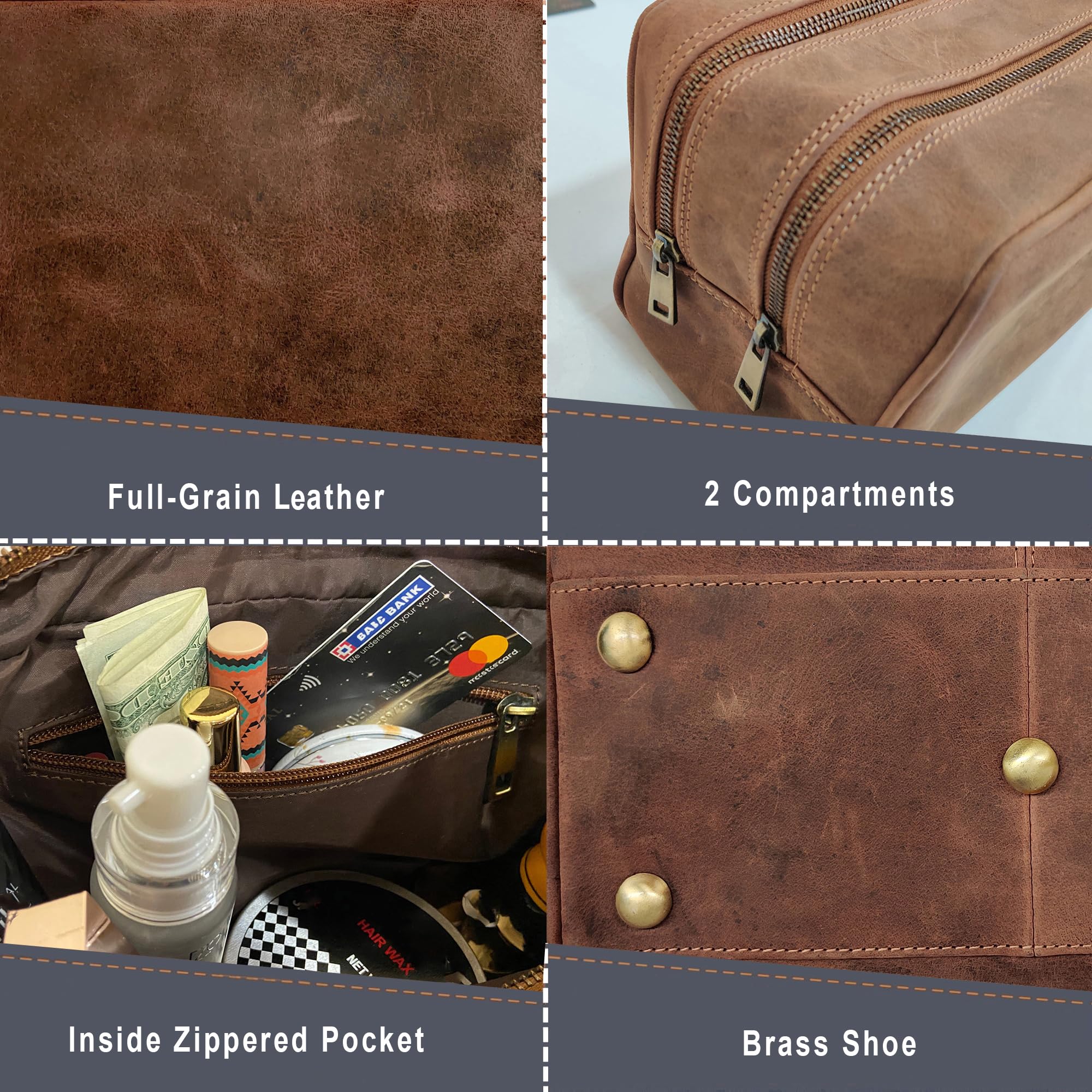 RUSTIC TOWN toiletry bag dual compartments interior pockets keep razors and makeup organized