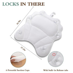 RUVINCE Bath Pillow uses 4D air mesh for breathable cushioning and quick-dry comfort.