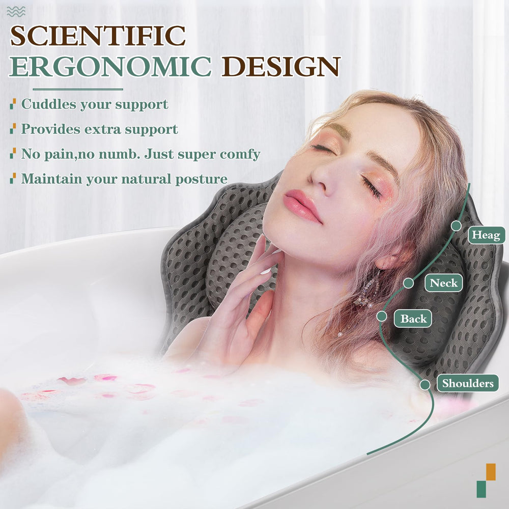 RUVINCE bath pillow with 4D air mesh improves breathability and quick-dry feel.