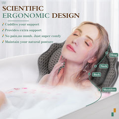 RUVINCE bath pillow with 4D air mesh improves breathability and quick-dry feel.