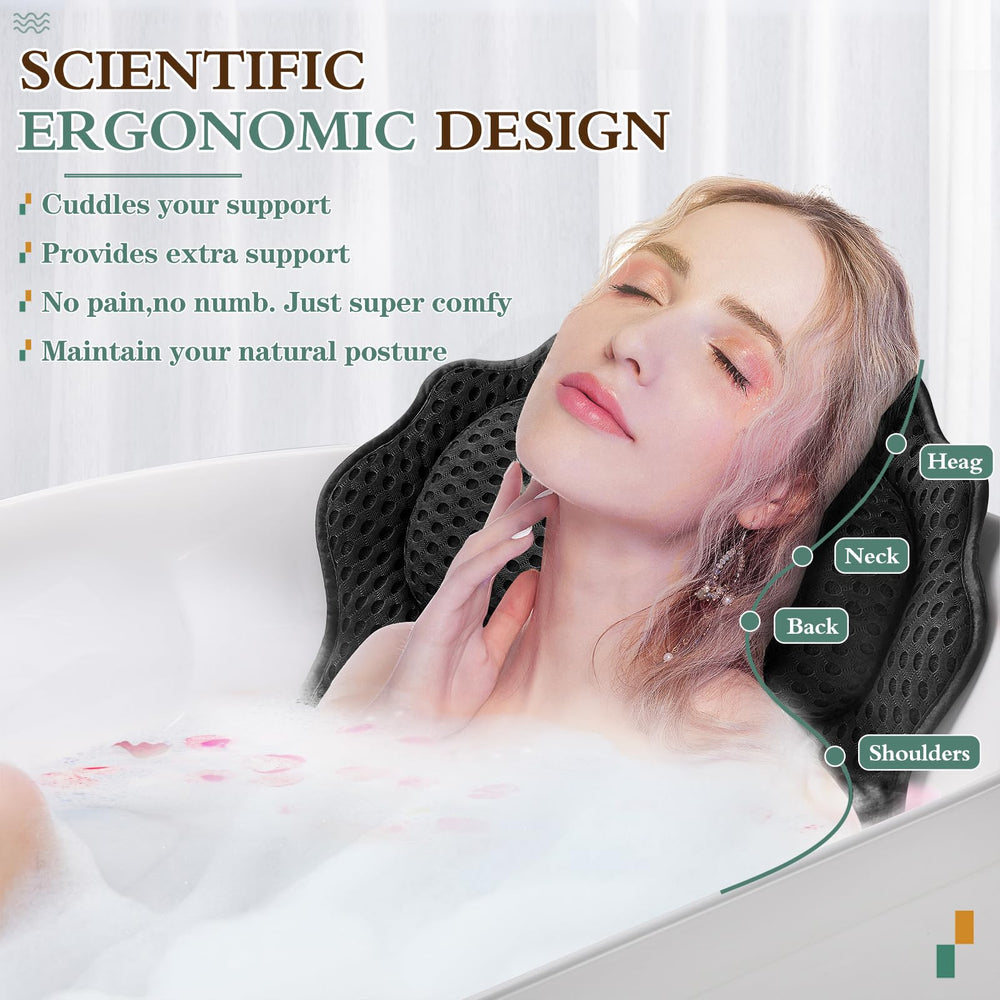 RUVINCE Bath Pillow with 6 suction cups stays secure in tub