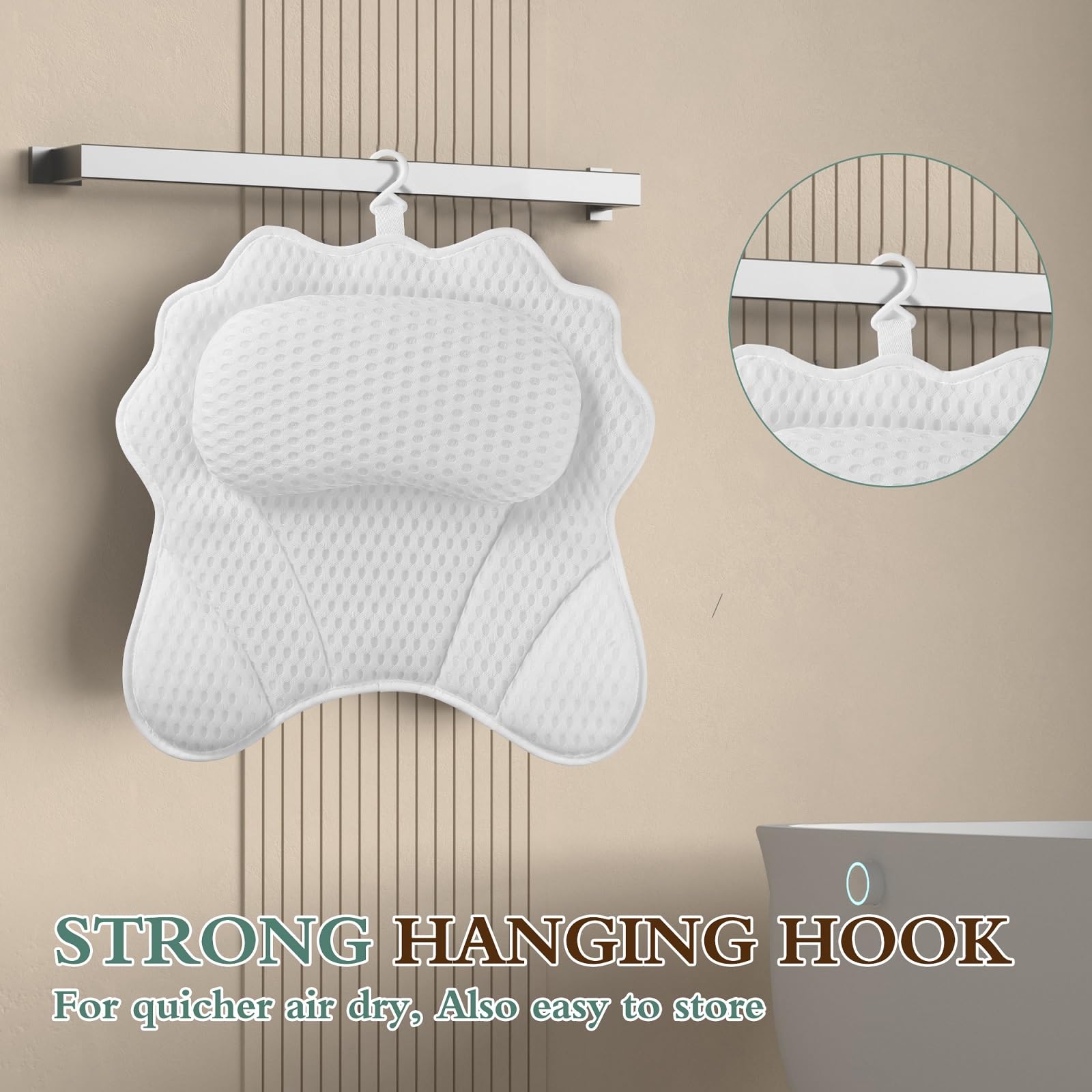 RUVINCE luxury bath pillow dries quickly and resists odors for a fresh bathroom.