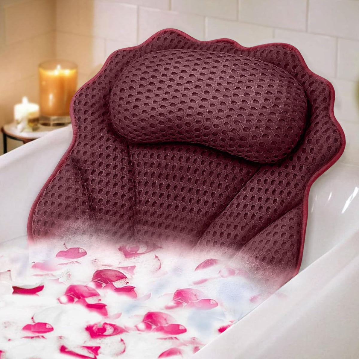 RUVINCE bath pillow ergonomic headrest supports neck for relaxing soak.