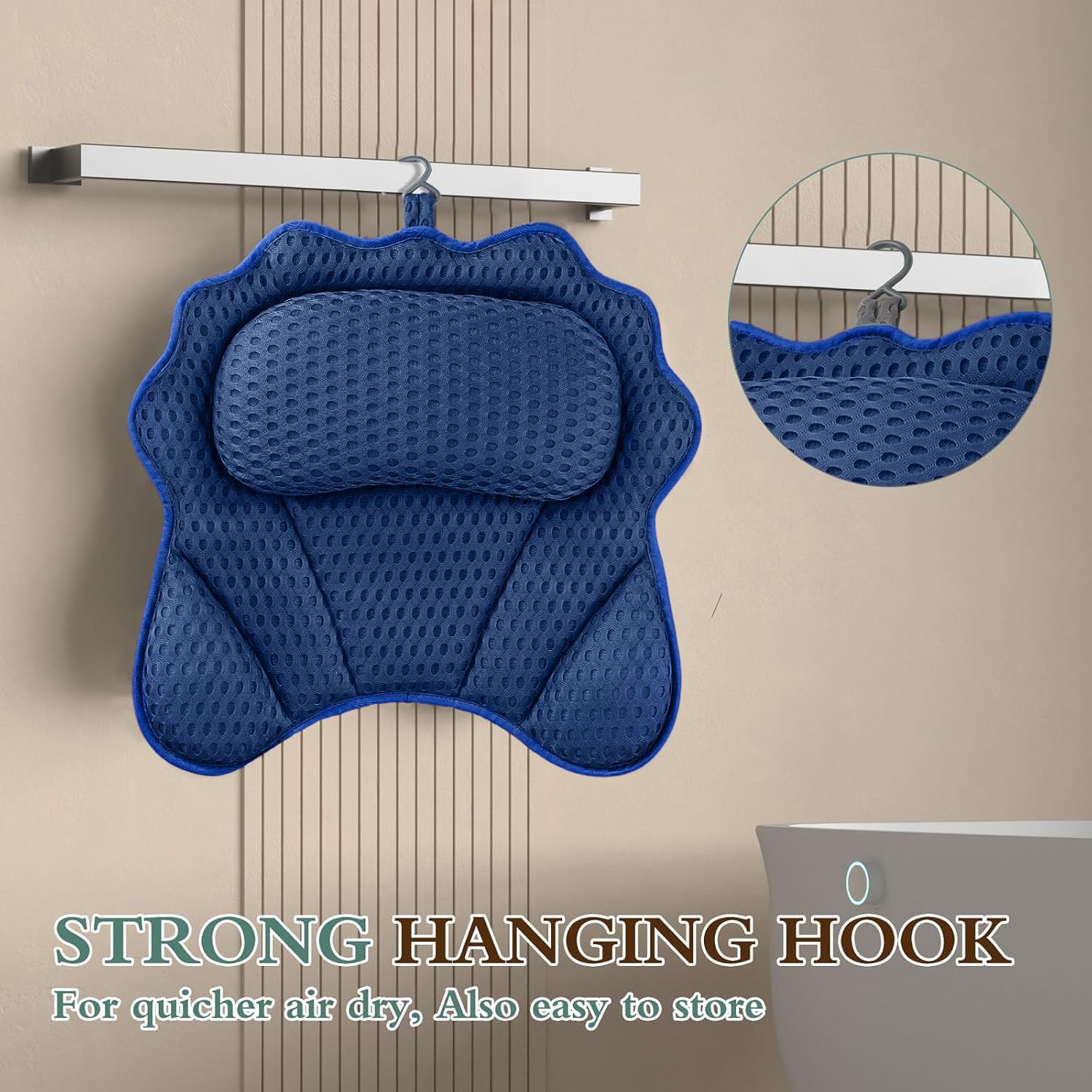 RUVINCE bath pillow hooks enable easy drying and storage