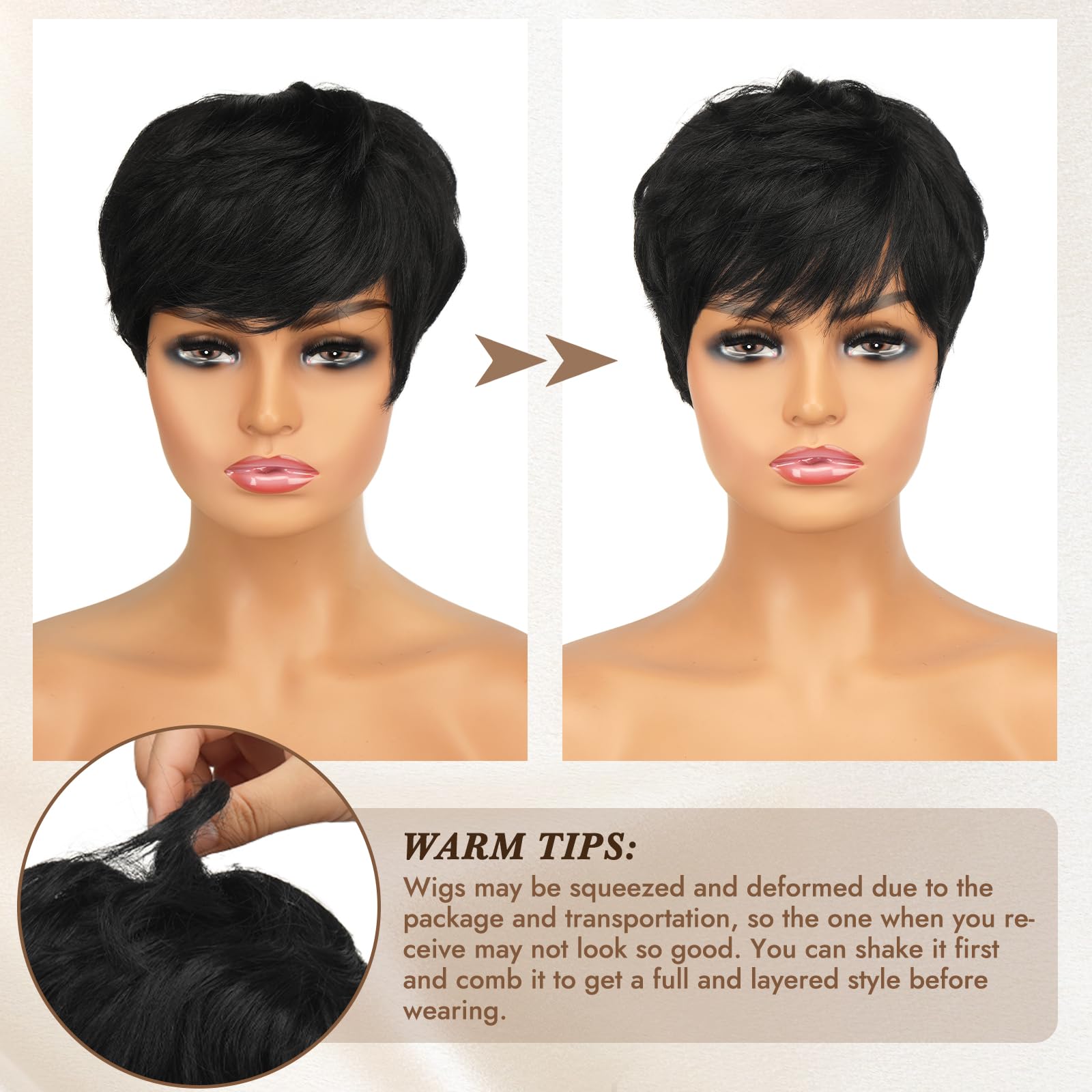 RUWISS short wig layered style highlights volume for versatile looks.