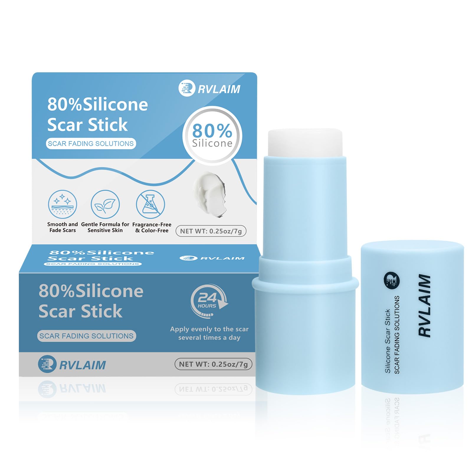 Rvlaim Silicone Scar Stick close-up application for precise scar coverage.