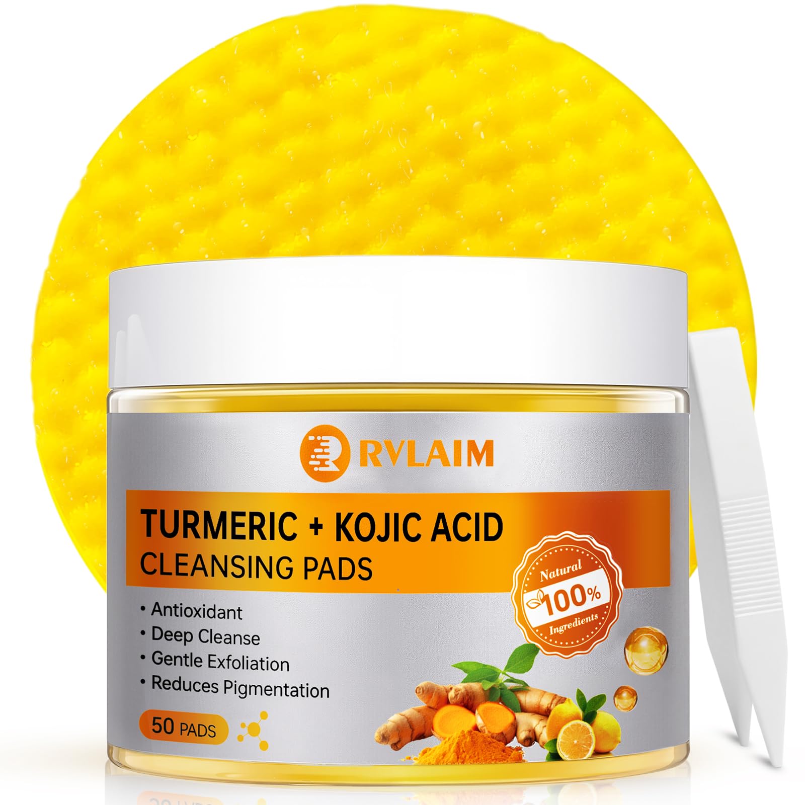 Rvlaim turmeric kojic cleansing pads pack highlights balanced renewal