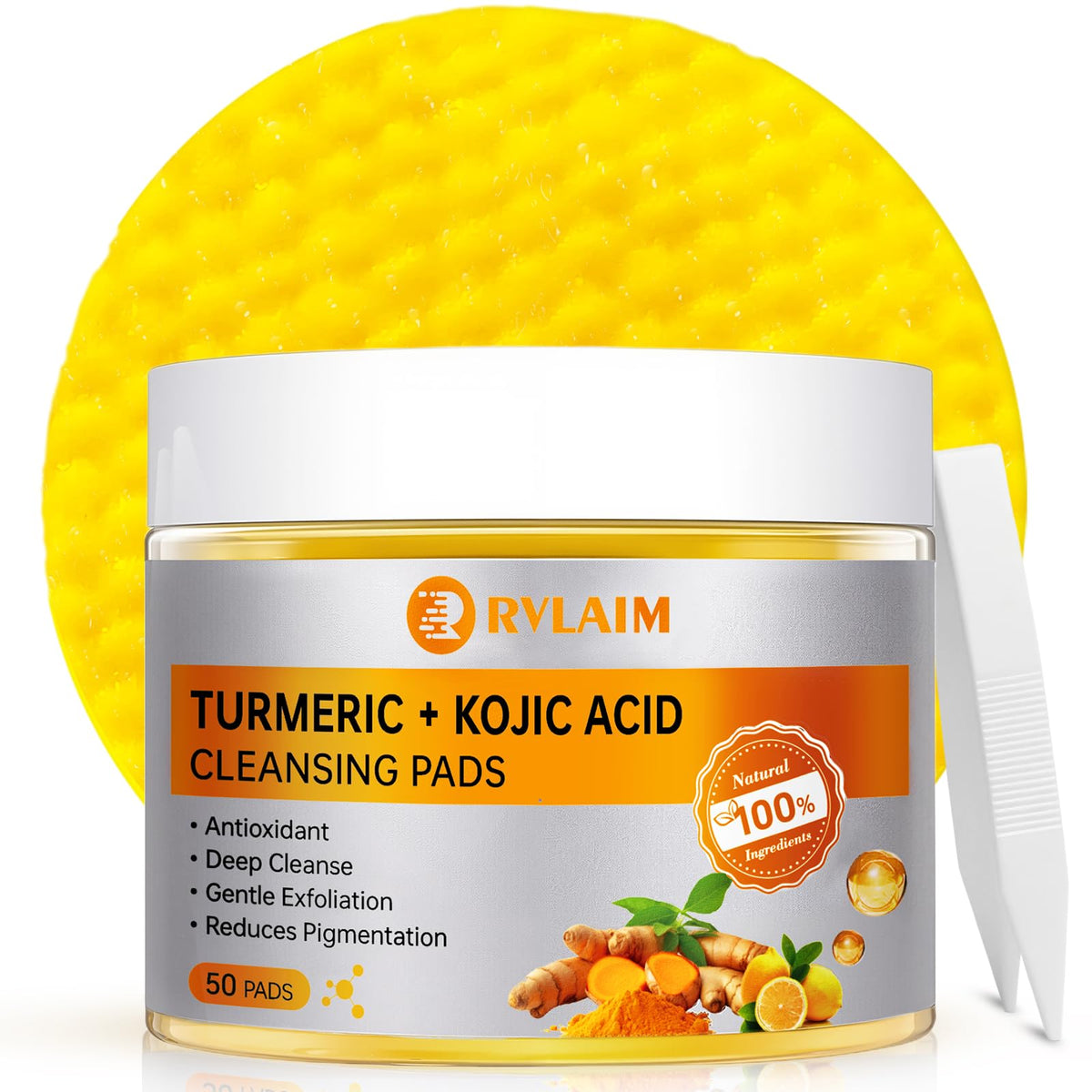 Rvlaim turmeric kojic cleansing pads pack highlights balanced renewal