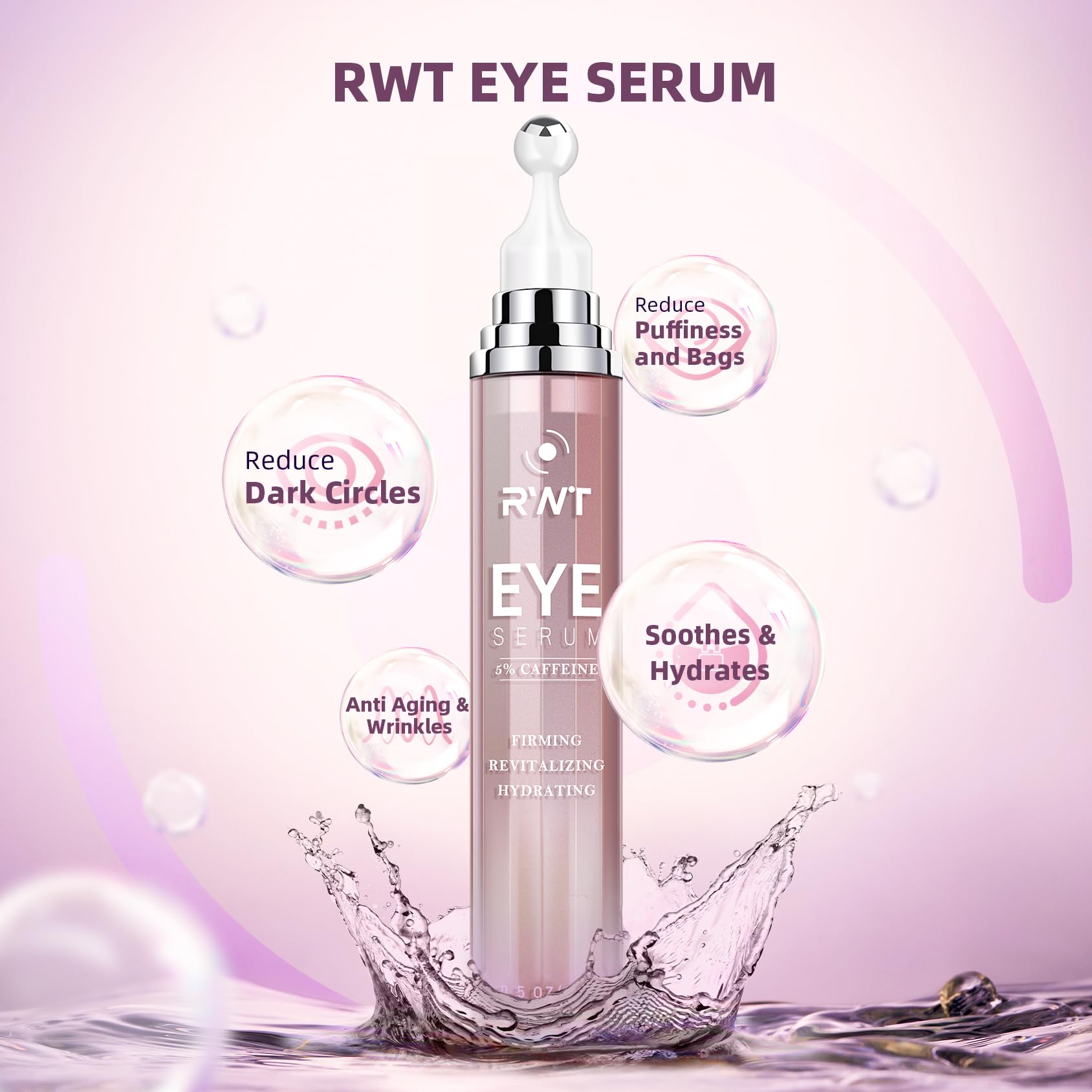 RWT caffeine eye serum targets dark circles with refreshing brightening effects.