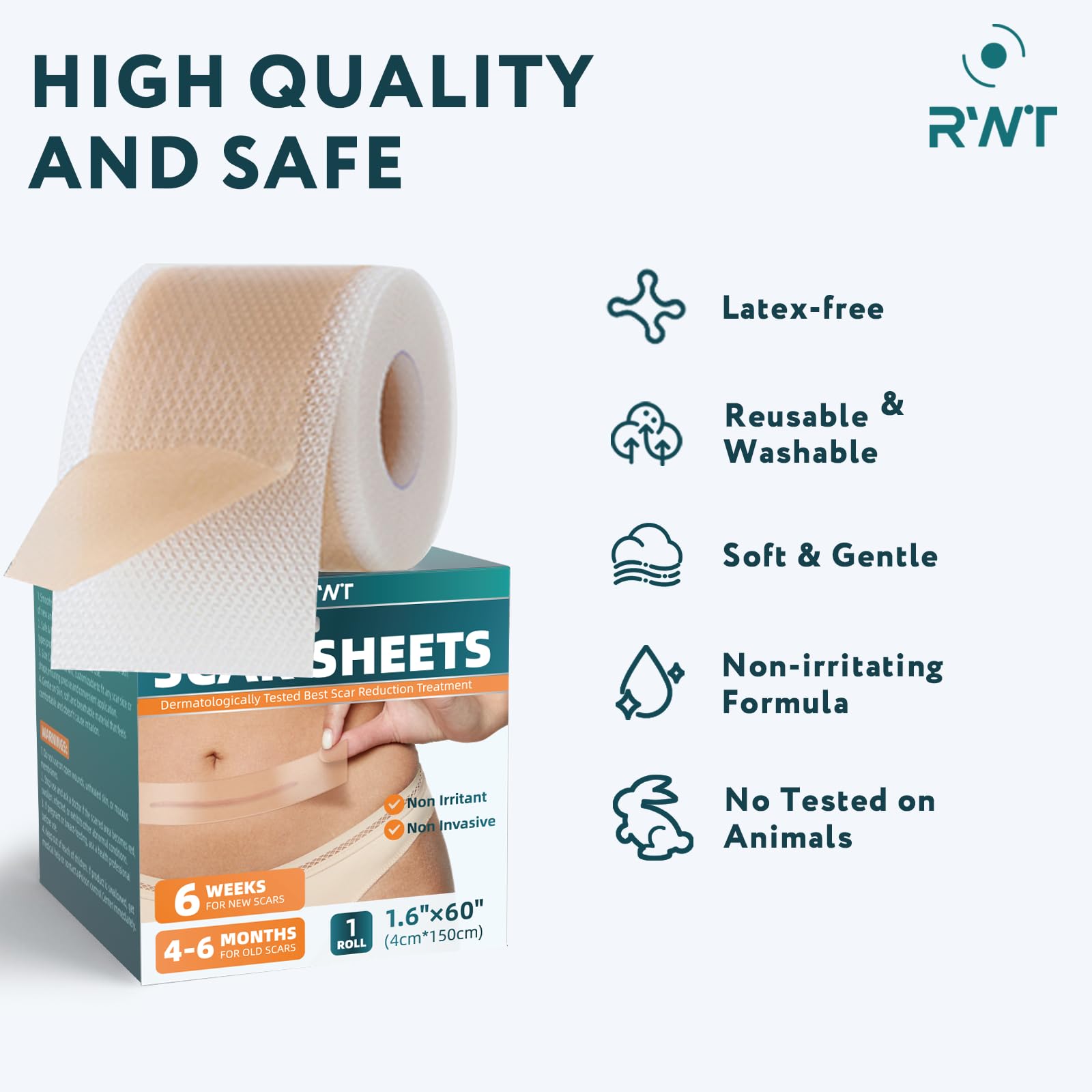 RWT silicone scar tape cut-to-fit size illustrates trimming to match scar shape