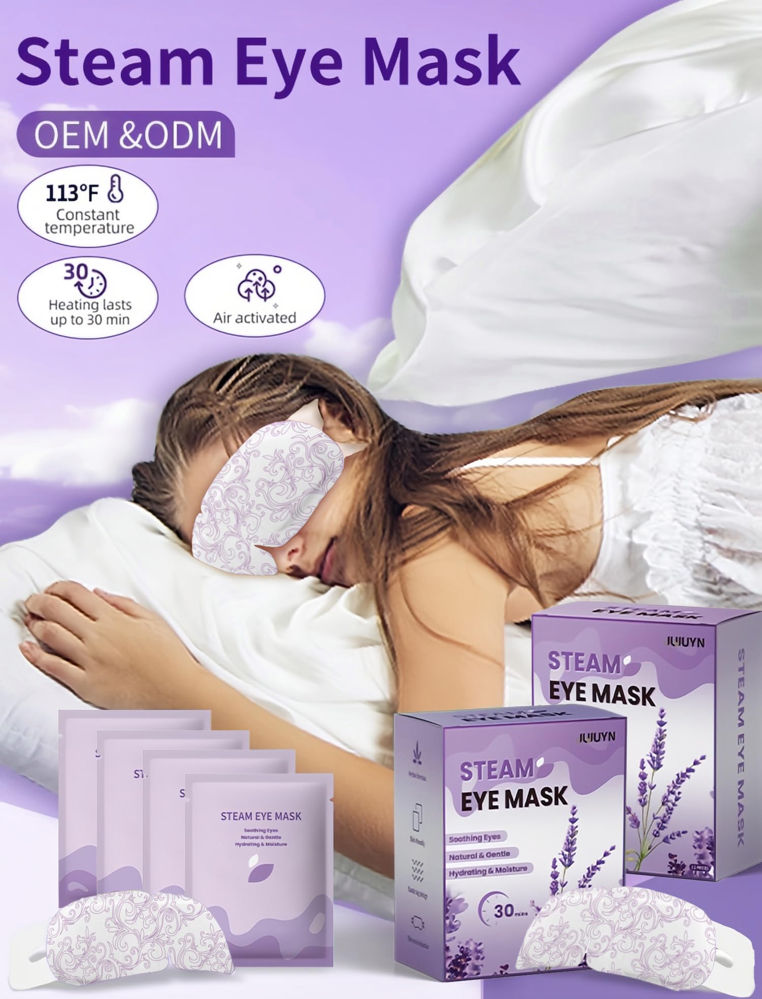 RyanDesign steam eye mask 12-pack, individually wrapped for hygiene and convenient office or commute relief.