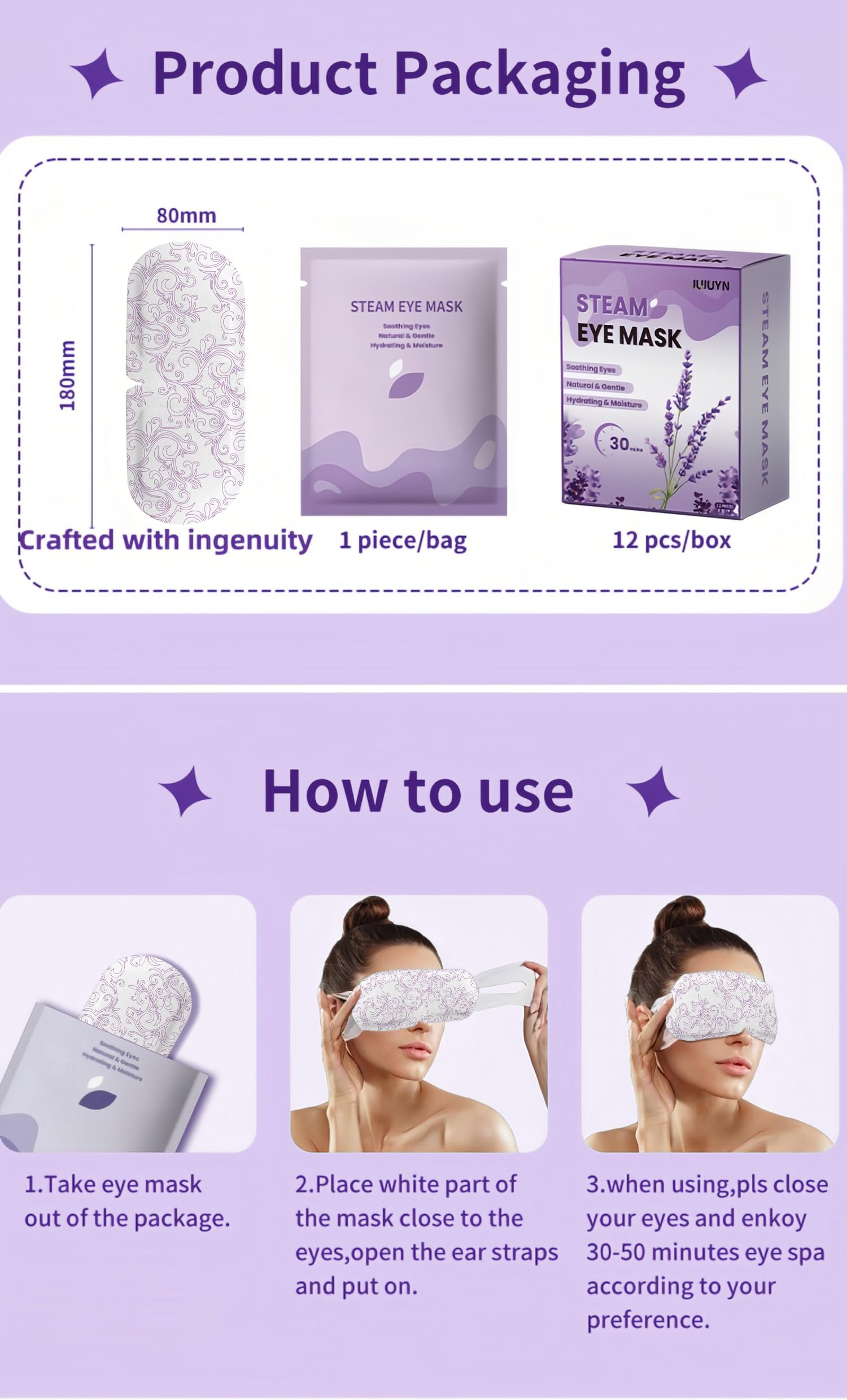 RyanDesign steam eye mask hypoallergenic soft fabric suitable for sensitive skin and daily use.