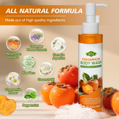 RYH Persimmon Body Wash foamy lather demonstrates thorough cleansing