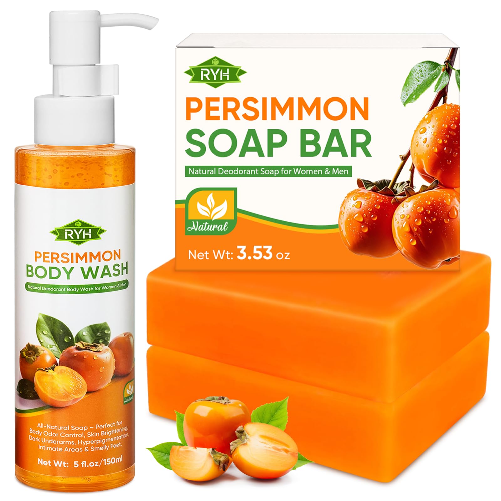 RYH Persimmon Soap Bar Duo Pack shows two bars for daily odor control