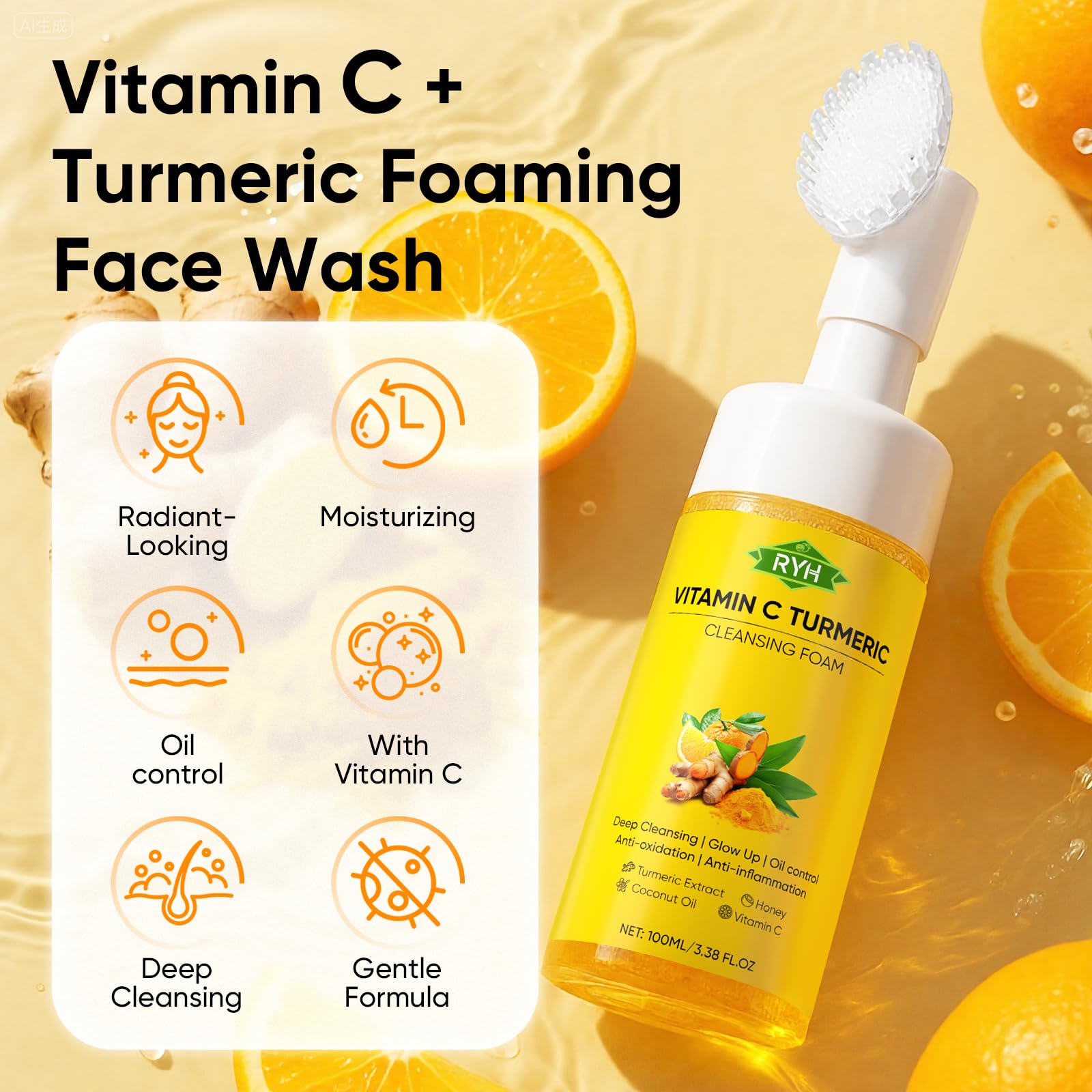 RYH vitamin C face wash delivers a refreshing, gentle cleanse.